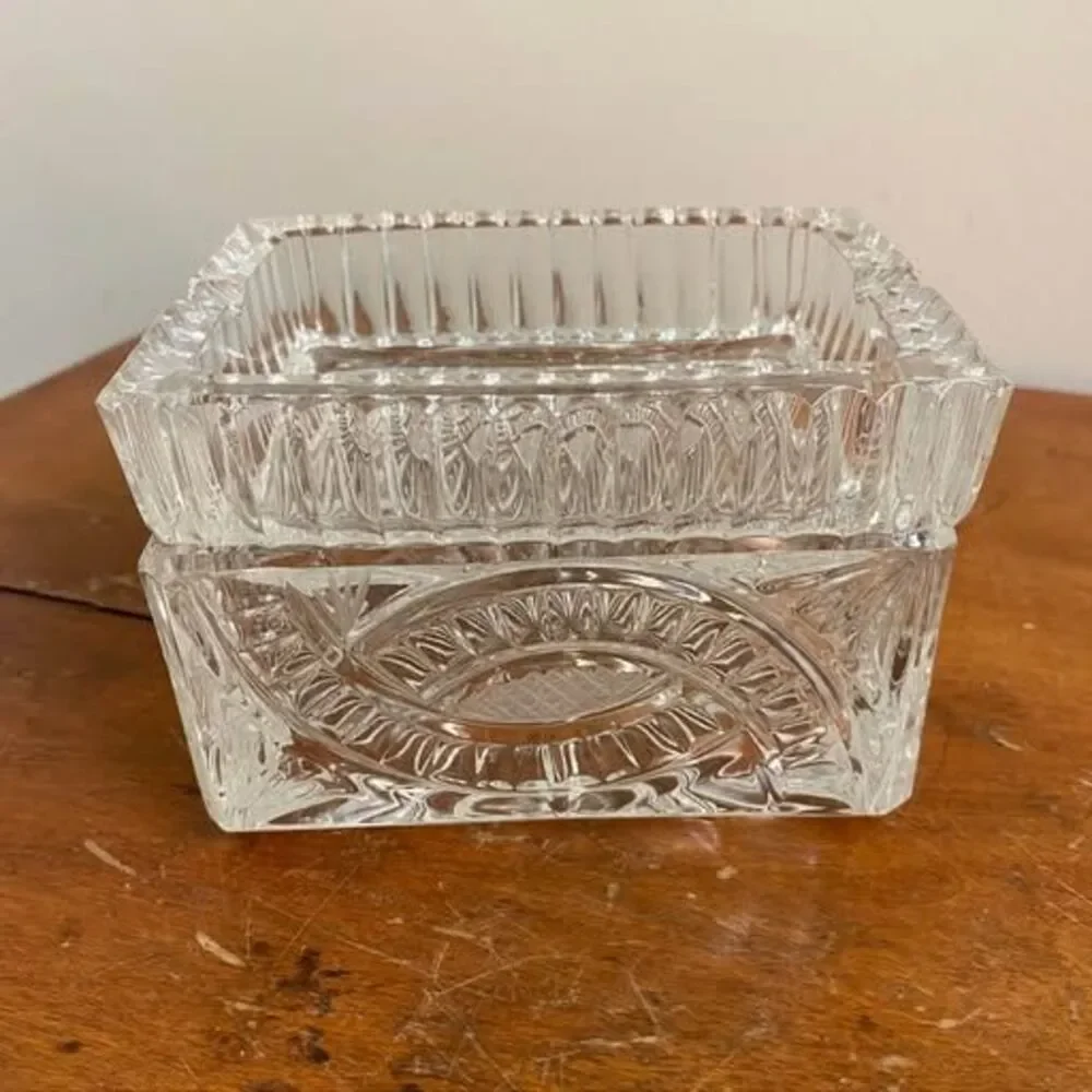 Vintage crystal cigarette box and ashtray that doubles as a lid